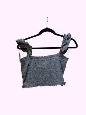 Smocked Ruffle Strap Crop Top - Blue Grey